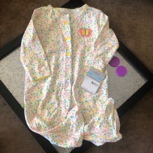 Footed onesie with snap buttons.